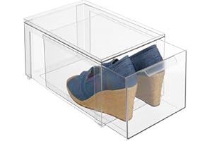mDesign Cassetto plastica impilabile – Pratico organizer armadio in resistente plastica ideale per scarpe e accessori – Portascarpe plastica impilabile per accessori e oggetti – Set da 2 – trasparente