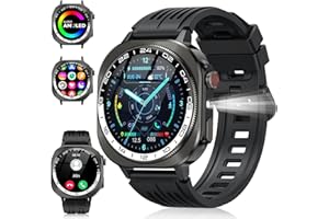 SOUDORV Smartwatch Uomo Donna Militare,1.43" AMOLED Orologio Fitness Chiamate Bluetooth,130+ Sportive Fitness Tracker LED Torcia/Contapassi/Sonno/Cardiofrequenzimetro,IP68 Impermeabile Smart Watch Android iOS