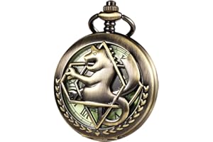 TREEWETO Orologio da taschino meccanico unisex con doppia copertura, Fullmetal Alchemist brillante, scheletro Steampunk, per uomo e donna con catena, bronzo
