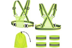 Cokaca 2 Stk Warnweste Fahrrad, Reflektierende Sicherheitsweste, Leicht Hohe Sichtbarkeit Warnweste Motorrad, Einstellbar Reflektorweste Fahrrad für Erwachsene & Jugendliche, mit 4er Reflective Cuffs