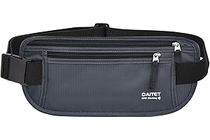 DAITET Money Belt - Porte-passeport sécurisé et caché avec blocage RFID, Noir, gris foncé., Blocage RFID et largeur de la ceinture : 3,7 cm