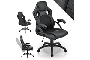 ‎JUSKYS Juskys Racing Schreibtischstuhl Montreal ergonomisch höhenverstellbar & gepolstert 120 kg belastbar Bürostuhl Drehstuhl PC Gaming Stuhl - schwarz