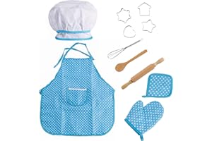 Bluesees Chef Set for Kids - 11PCS Kitchen Costume Role Play Set for Boys Girls Toddlers With Apron, Hat, Mitt, Cooking and Baking Utensils