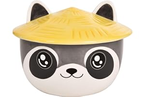 Elbenwald Waschbär Kawaii Schale mit Deckel für Anime Fans Ramen-Bowl Müslischale rundumbedruckt 550 ml Keramik grau