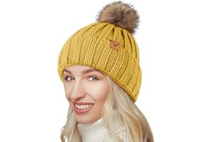 NEOLA Winter Hats for Women - Fleece Lined Beanie Hat Ladies Soft Warm Knit Bobble Hat with Detachable Chunky Faux Fur Pom Pom for Outdoor Sports Ski UK