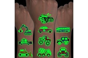 CHARLENT Tatuaggi per Auto Luminosi per Bambini - 14 Fogli Tatuaggi Temporanei per Auto Che Si Illuminano Al Buio per Ragazzi Bomboniere per Feste di Compleanno Riempitivi per Sacchetti Regalo