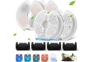 MUKKELA Filtro per fontana d'acqua per gatti, 4 pacchetti di filtri di ricambio per fontana per gatti da 67 oz/2L, 4 pacchetti di filtri e 4 pacchetti di filtri in schiuma per fontana per animali domestici