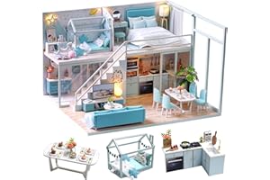 Cuteroom Casa de muñecas de Madera - Muebles de Bricolaje Casa de ensamblaje Juguetes artesanales en Miniatura - Apartamento Minimalista Hecho a Mano - para niños y Adolescentes