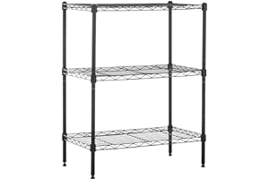 Amazon Basics 3-Shelf Narrow Storage Unit With Height Adjustable Shelves and Levelling Feet, 340 kgs Max Weight, Black, 34 cm D x 58.9 cm W x 76.2 cm H