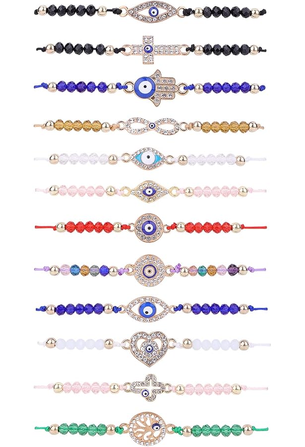 Lot De 12 Bracelets Anti-malchance œil Bleu - Corde Réglable En Rouge, Bleu Et Noir - 8