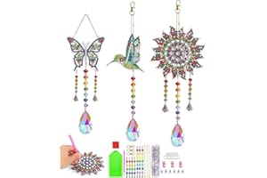 CICISTORY 3 Pezzi 5D Diamanti Carillon a Vento Diamond Painting Portachiavi Natale Acchiappasole Cristallo Fai da Te Mosaico Painting Pendant Diamond Painting Scacciapensieri Kit Doppia Faccia Strass Ciondolo