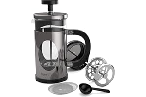bonVIVO Cafetera Francesa GAZETARO I – Prensa Francesa de Émbolo en Acero Inoxidable y Cristal – Cafetera de Émbolo Manual para Café Molido, Cold Brew e Infusiones, 350ml Plata