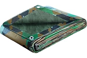 STARPYNG Tarp Cover Waterproof,100g/m²Extra Heavy Duty Poly Tarps Cover Suitable for Reinforced Edges of roofs, Camping, Patios, Swimming Pools, Boats (camouflage, 8'x10'（2.4 * 3M）)