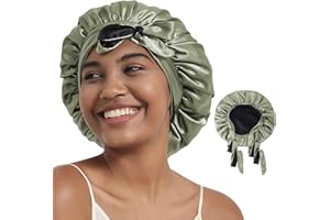 Hat Hut Cuffia Seta Capelli Notte in Raso per Berretto da Notte per Capelli Ricci per Donne Ragazza Reversibile, Doppio Strato con Fascia di Cravatta