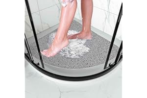 ATHRZ Corner Loofah Shower Mat for Inside Shower Non Slip Anti Mould PVC Sector Bath Mat for Bathroom Wet Shower Areas (Grey, 53 x 53 cm Sector)