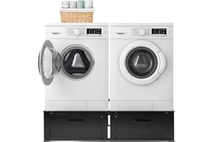 Vonia Waschmaschinen Untergestell - Doppelt - Mit Schublade - Schrank Für Waschmaschine Und Trockner - Schwarz