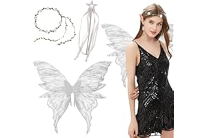 BFSYRR Fairy Wings, Butterfly Wings Adults, Angel Costume Accessories, Sparkling Sheer Wings with Flower Headband, Angel Princess Fancy Dress Up Costumes for Halloween Party Cosplay