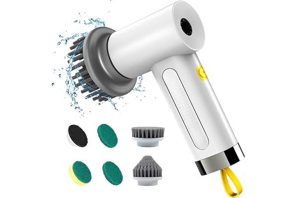 Brosse de nettoyage électrique, Spin Scrubber pour salle de bain et joints, brosse de nettoyage pour la maison avec 5 têtes de brosse, 2 modes, parfait pour nettoyer en profondeur le carrelage, la