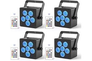 Oloaxolx 4 focos LED con batería de 50W, 6 en 1 RGBWAUV DMX512 luz de escenario con control remoto 12 horas de duración de la batería luz ascendente para DJ discoteca fiesta KTV boda cumpleaños