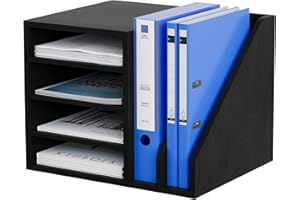 EasyPAG 6 Compartiments Bois Corbeilles à Courrier A4 Banette de Rangement Bureau Porte Revue Organisateur de Magazine Range Document Bannette Papier,Noir