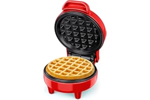 SNAILAR Gofrera Mini, ‎550Ｗ Waffle Maker, Gofrera Pequeña Para Gofres, Antiadherente, Mango Cool Touch, Diseño Compacto, Temperatura Automática, Rojo