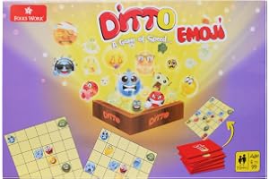 FOLKS WORK Ditto Emoji Board Game, Educational Speed Pattern Matching Game with 150 Emoticons, Wooden Box, 4 Playing Pads, 20 Sequence Cards for Ages 5-99, Memory Enhancement Skills