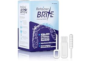 PURESS PROFESSIONAL SERUMS Retainer Brite Cleaning Kit with 96 Tablets and Dental Hygiene Tools – for Retainers, Invisalign, Dentures, Mouthguards – Removes Plaque, Kills 99% of Bacteria