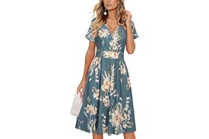 VOTEPRETTY Women's Short Sleeve V Neck Wrap Summer Dress Casual Floral Sundress with Pockets