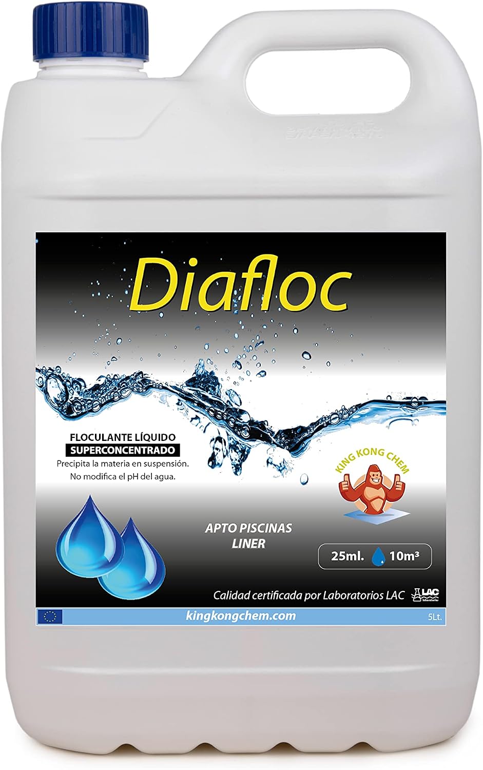DIASA INDUSTRIAL Floculante líquido para Piscinas SUPERCONCENTRADO - DIAFLOC - clarifica el Agua turbia - 5 litros