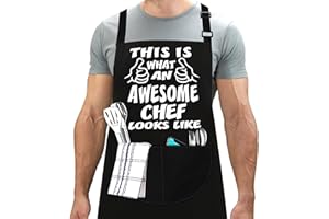 LINEN CLOSET® King of the Grill Apron for Men Funny Aprons Professional Bbq Aprons Kitchen Cooking Gift Apron with 2 Front Pockets Home Kitchen Garden Work Restaurant