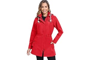 EnduaReve Regenjacke Damen Lang Wasserdicht Atmungsaktiv Regenmantel Übergangsjacke Kapuze Outdoor Jacke