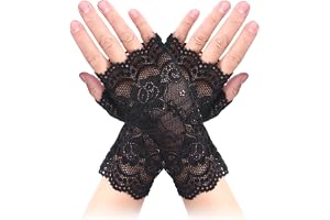 WLLHYF spetshandskar kvinnor teparty 1920-tal korta handskar fingerlösa blommiga handskar brudbal handskar för bröllop karneval dekoration fest kostym, Svart, en storlek