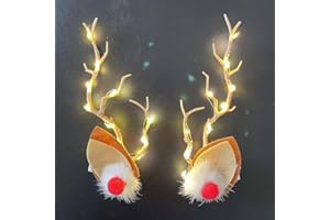 Wedity LED Christmas Glowing Hairpin 2pcs Simulation Tree Branch Hair Clips Light up Elk Antlers Feathers Headdress Party Decorative for Women and Girls (Warm white light C)