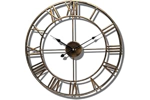 COJJ Horloge Jardin étanche Extérieur Grand Rétro Chiffres Romains Visage Ouvert fer Forgé Extérieur Horloges Jardin Intérieur Décoration Extérieure Horloge Murale Horloge Murale à Quartz muet,D'or,50cm