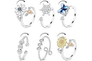 FLOEPX Fidget Angst Ringe,Spinning Fidget Rings,Zappeln Friedensringe Anxiety Ring,Dünne Offene Feste Ringe,Verstellbare Stapelbare Ringe,Angst Ring,Spinner Ringe Set