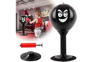 PORFOYO Punching ball tavolo, sacco da boxe, per ufficio, mini sacco da boxe, giocattolo da scrivania, sacco da boxe, borsa da boxe in piedi, con forti ventose, pompa ad aria, per bambini e adulti (nero)