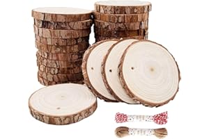 William Craft Rondin de Bois avec Trou Diamètre 8-9cm 25 Pcs Tranches de Bois Naturel Convient pour Decoration Noel Bois, Marque Place Mariage, Pyrograveur Bois,pour arts et travaux manuels de Noël