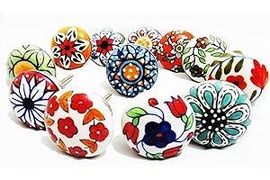 KNOBSWORLD Mix aus Keramikknäufen im Vintage-Look, 12 Stück, Blumendesign, Griffe für Türen, Schränke, Schubladen.