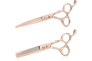 PURPLEBIRD 2 Ciseaux Coiffure Professionnel Inox Kits de Ciseaux de Coiffure Efiler Désépaissir Cheveux 6 Pouces Rose Gold 440c Acier Japonais Coupant pour Débutant Coiffeur Etudiant Femme Homme