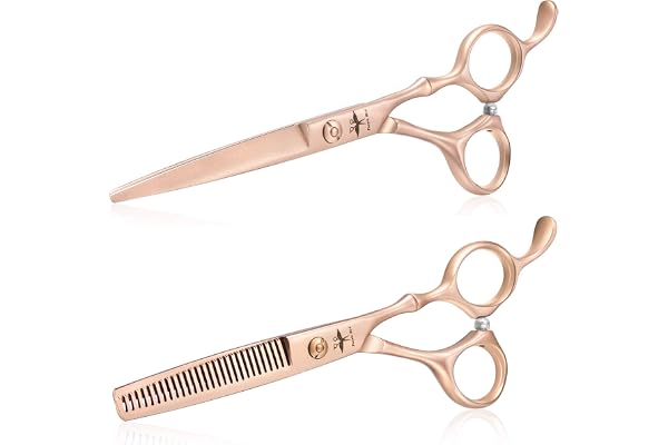 PURPLEBIRD 2 Ciseaux Coiffure Professionnel Inox Kits de Ciseaux de Coiffure Efiler Désépaissir Cheveux 6 Pouces Rose Gold 440c Acier Japonais Coupant pour Débutant Coiffeur Etudiant Femme Homme