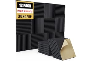 Jancane 12 pack Self-Adhesive Acoustic Foam Panels, 1" X 12" X 12" Sound Proofing Panels, Acoustic Wall Panels for Home Recording Studio Acoustical Treatments