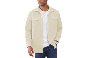 EKLENTSON Men's Corduroy Shirt Casual Long Sleeve Shacket Jacket Button Down Lightweight Jacket with Flap Pockets