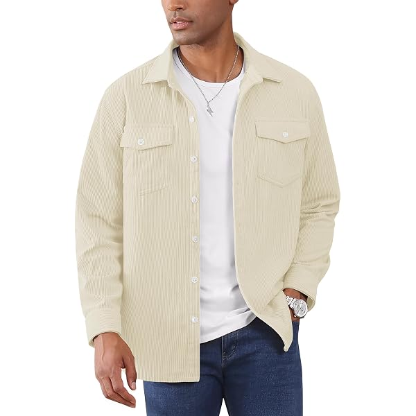Chemise Homme Velours Côtelé – Manches Longues, Coupe Ample – Couleur Unie – Taille S à 5XL – Entretien Facile