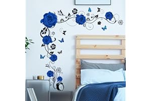 HGDESIGN® Wandtattoo Wandaufkleber Rot Rosen Blumenranke Wohnzimmer Schlafzimmer Wandsticker Wandbild Wanddeko Selbstklebend (Blau)