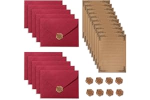YZROHYI 10 Pezzi Carta da Lettera con Busta Elegante,Buste Lettere Vintage,Lettera Antica,Carta per Lettere Decorata,Carta Stazionaria,Carta da Lettera Classica con 10 Adesivi Sigillo Di Cera