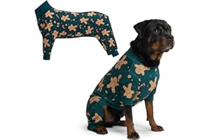 Spark Paws Dog Christmas Pyjama, Ultra-Soft and 4-Way Stretch, Recovery-Suit PJ Onesie for Small, Medium and Large Breeds - Gingerbread Man - 4XL