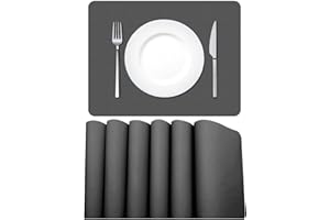 ‎MORROLS MORROLS Tischsets Abwaschbar, Platzset Leder 6er Set Abwischbar Tischsets Lederoptik Kunstleder Wasserdicht PVC Platzset, Platzdeckchen für Küche Speisetisch, 42x30cm, Dunkelgrau