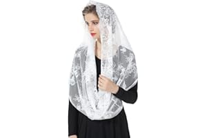 BEAUTELICATE Voile D'église Mantille Catholique Foulard Écharpe En Dentelle Pour Femme Messe Latin Prier Ceremonie Mariage Noire Blanc Casse V101
