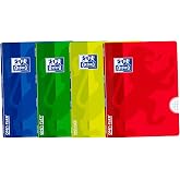 Oxford, A4 Stapled Notebooks, 4x4 Squares, Plastic Cover, 48 Sheets, Pack 4 Notebooks Without Spiral, Assorted Colours