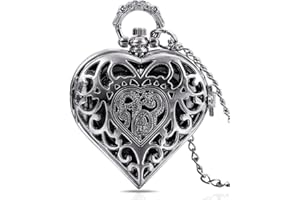 UNENDLICH U Infinite U Orologio da taschino con ciondolo a forma di cuore cavo, da donna/ragazza, con ciondolo a forma di cuore, in argento, con sacchetto, quarzo